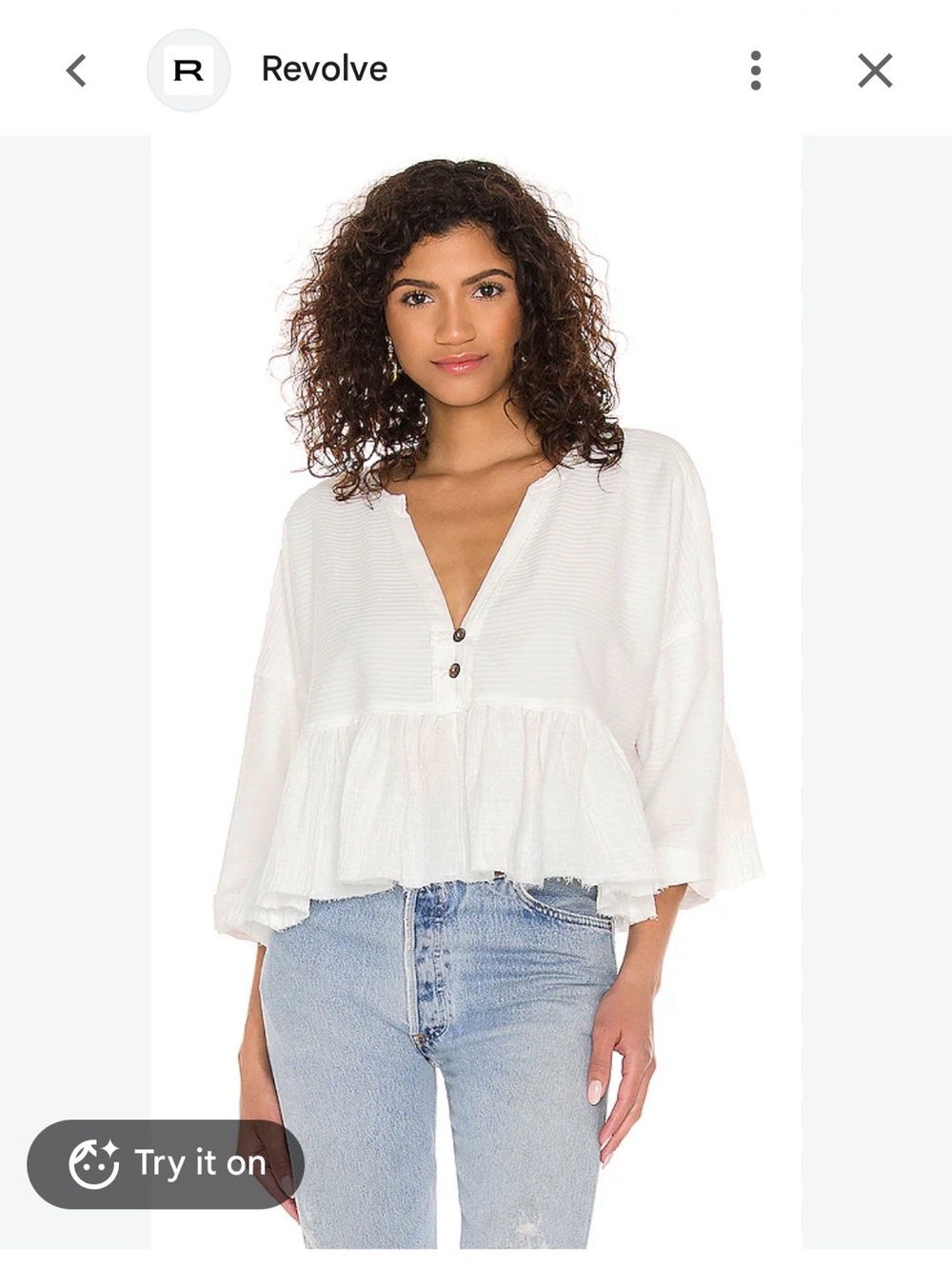 Free People White Peplum Henley Top Blouse